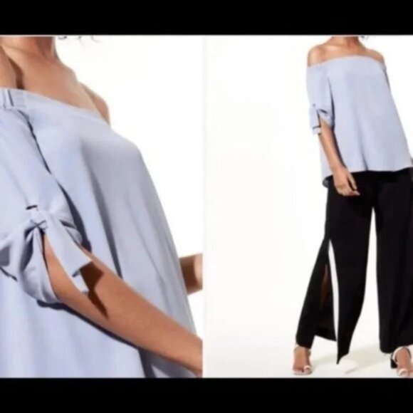 Aritzia Babaton Malik Blouse Top Off The Shoulders Tie Sleeve Purple Size XS - Picture 10 of 16